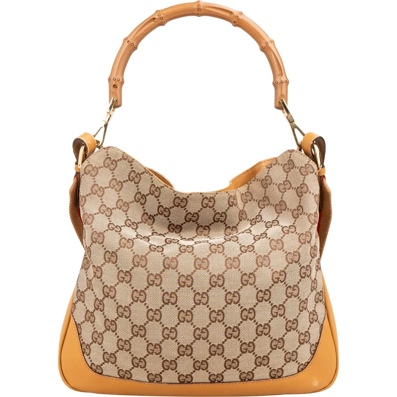 Gucci Monogram GG Canvas Bamboo Handle Shoulder Handbag