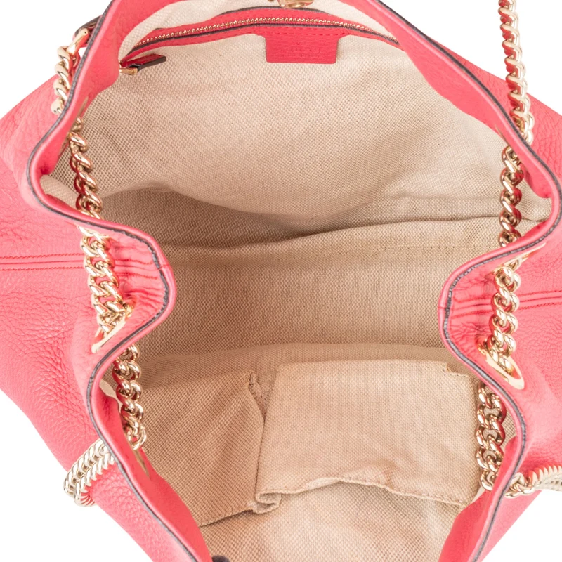 Gucci Grained Pink Leather GG Soho Chain Tote Shoulder Bag