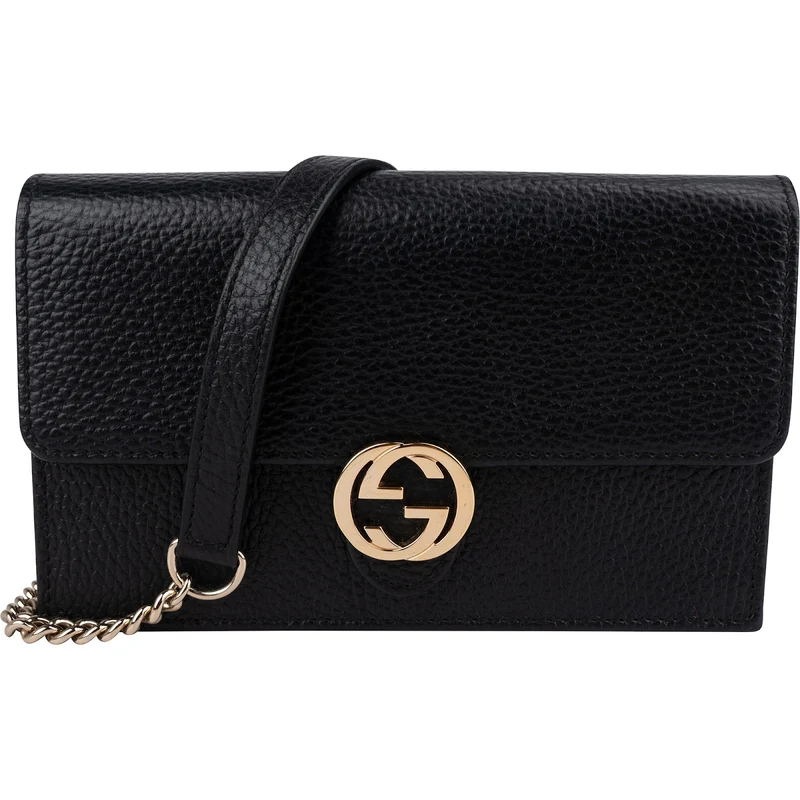 Gucci Grained Leather Interlocking GG Wallet On Chain Crossbody Bag