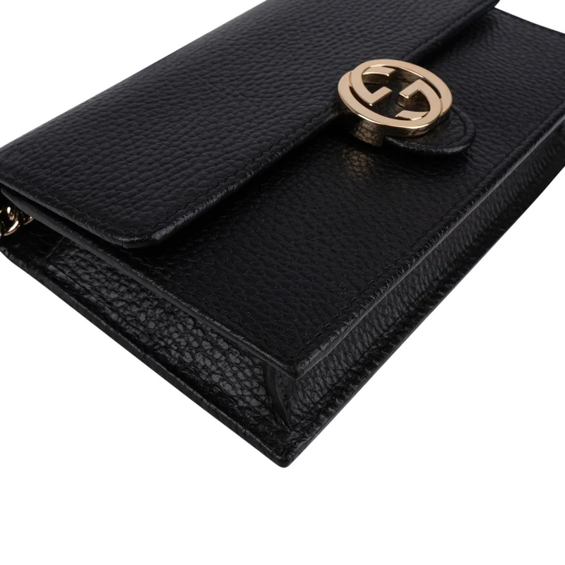 Gucci Grained Leather Interlocking GG Wallet On Chain Crossbody Bag