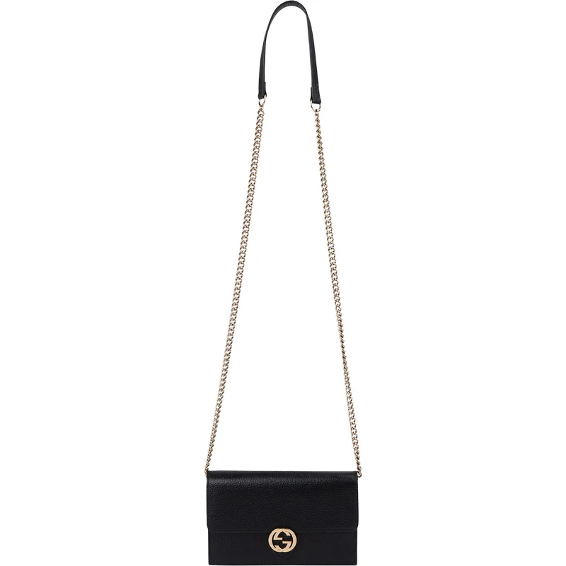 Gucci Grained Leather Interlocking GG Wallet On Chain Crossbody Bag