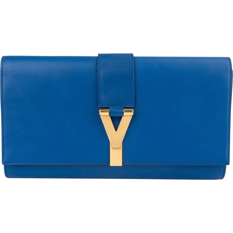 Yves Saint Laurent Blue Leather Y-Ligne Chyc Clutch Bag