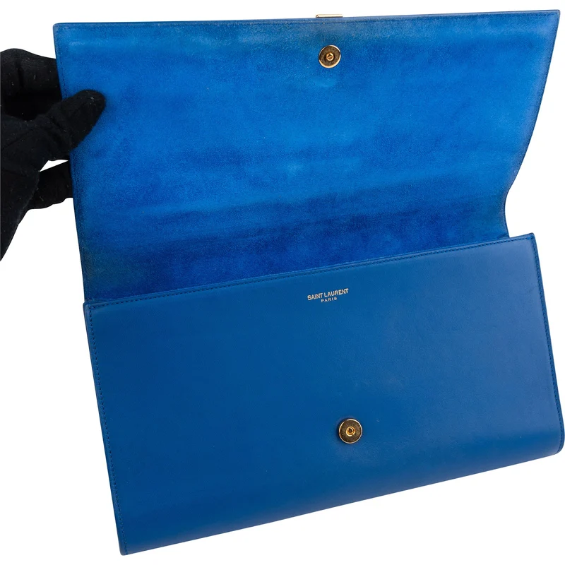 Yves Saint Laurent Blue Leather Y-Ligne Chyc Clutch Bag