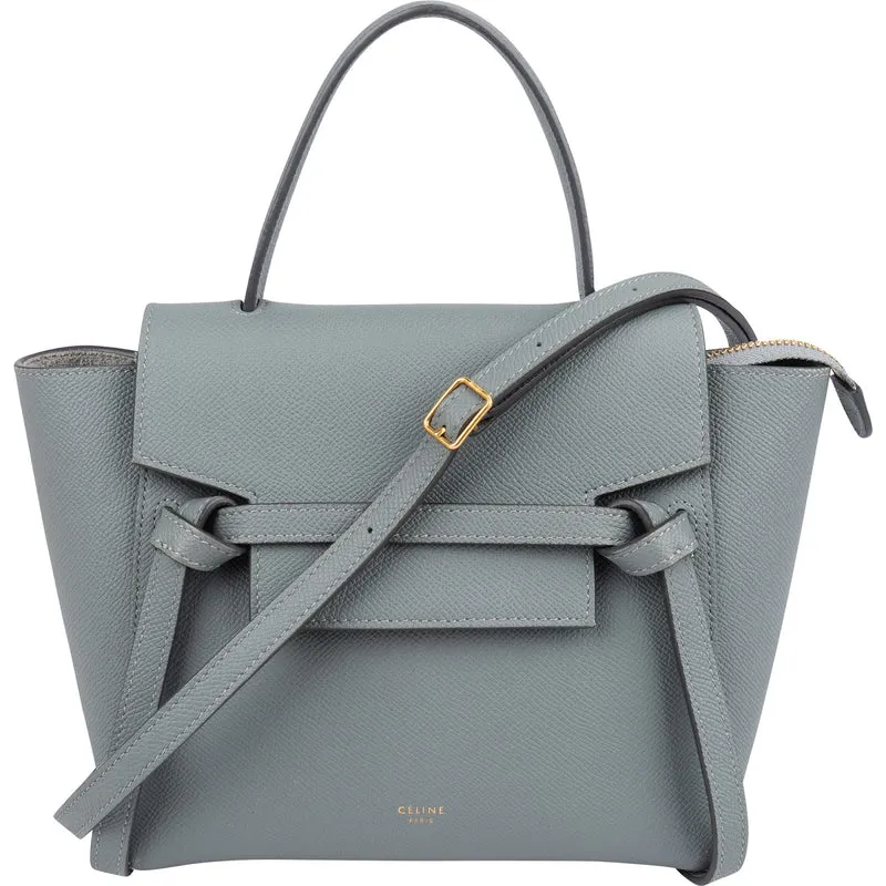 Céline Light Blue Grained Calfskin Leather Nano Belt Handbag