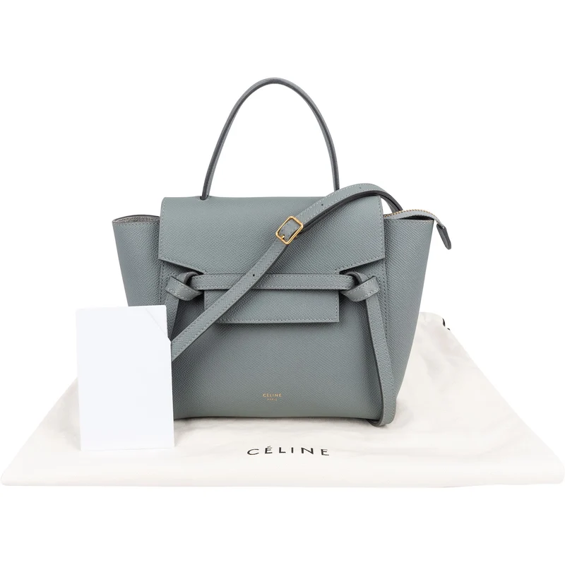 Céline Light Blue Grained Calfskin Leather Nano Belt Handbag