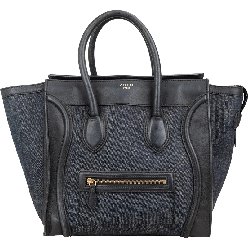 Céline Denim & Leather Luggage Tote Handbag