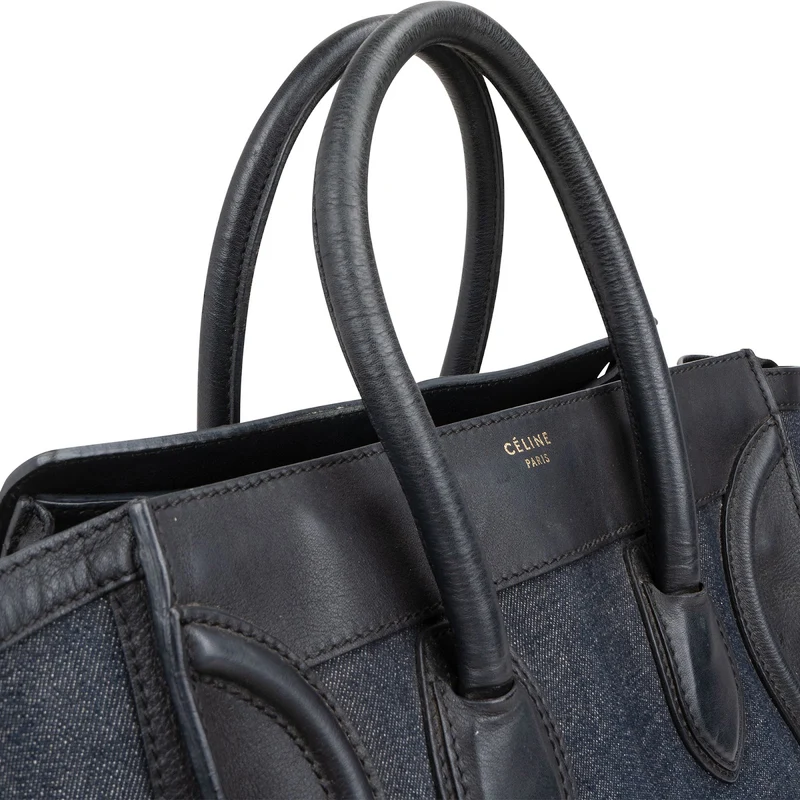 Céline Denim & Leather Luggage Tote Handbag