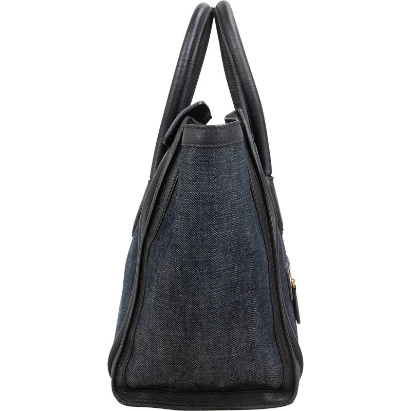 Céline Denim & Leather Luggage Tote Handbag