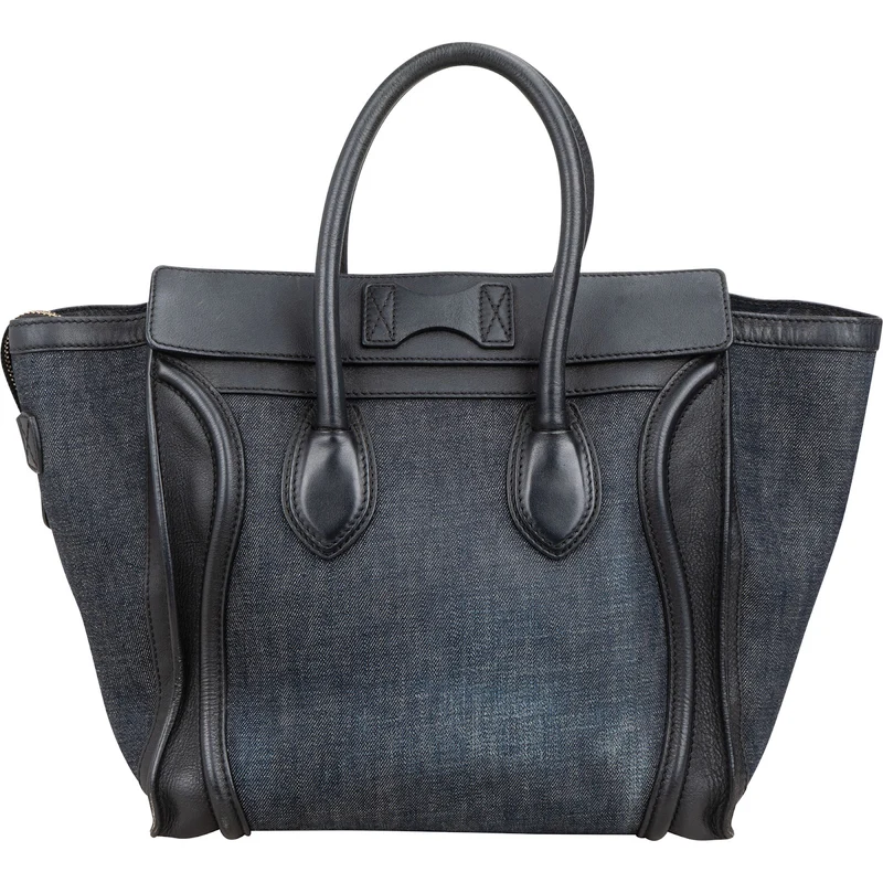 Céline Denim & Leather Luggage Tote Handbag