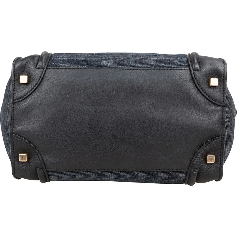Céline Denim & Leather Luggage Tote Handbag