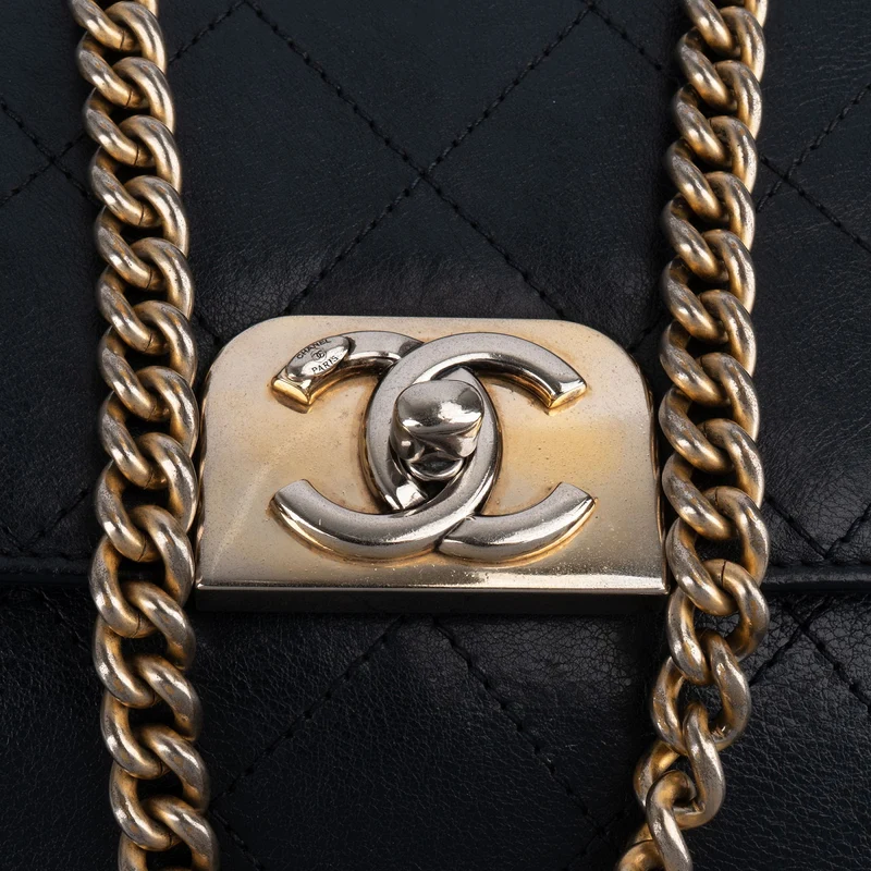 Chanel Stitching Leather CC Boy Single Flap Crossbody Bag