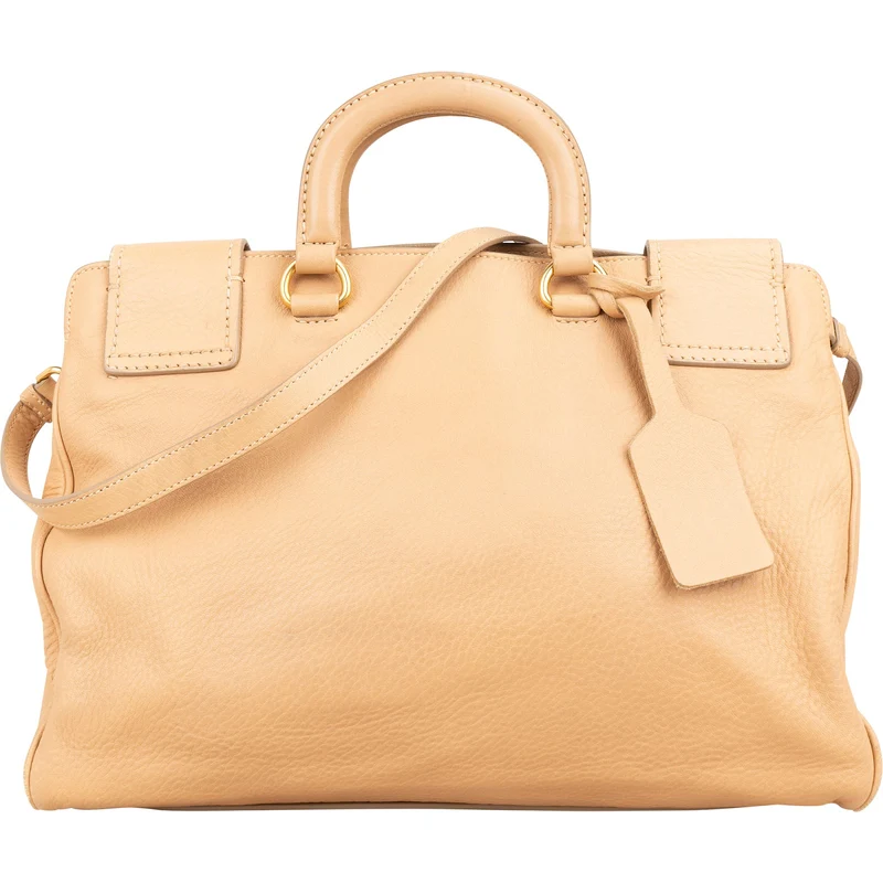 Prada Beige Deerskin Leather Cervo Vitello Daino Top Handle Hobo Handbag