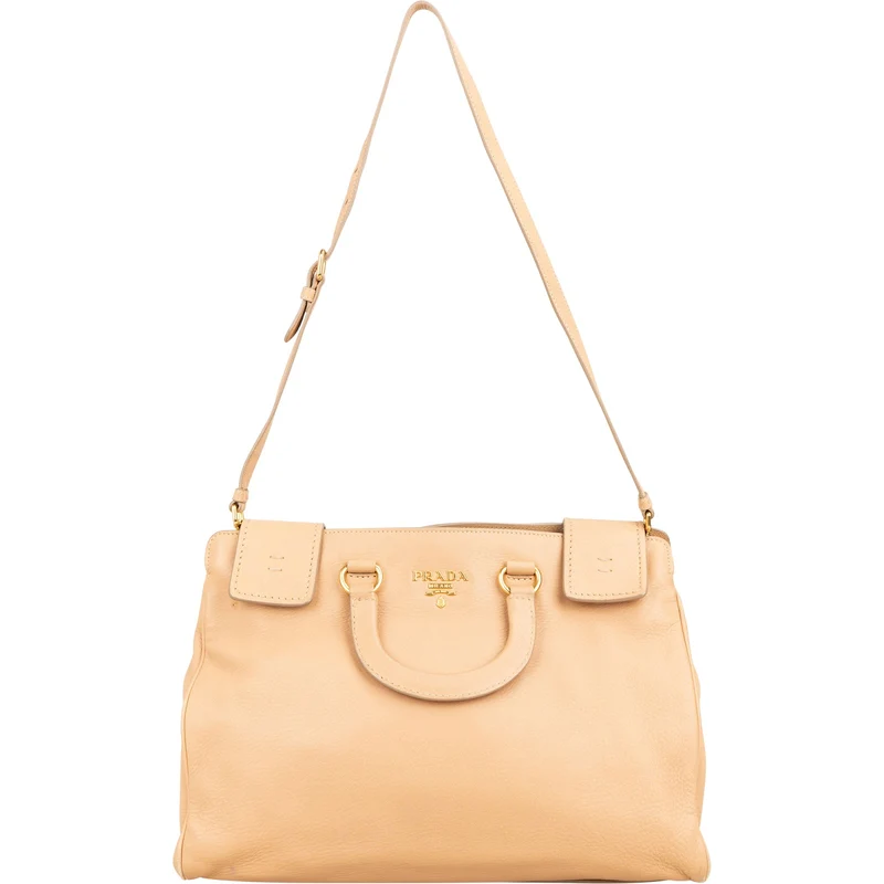Prada Beige Deerskin Leather Cervo Vitello Daino Top Handle Hobo Handbag