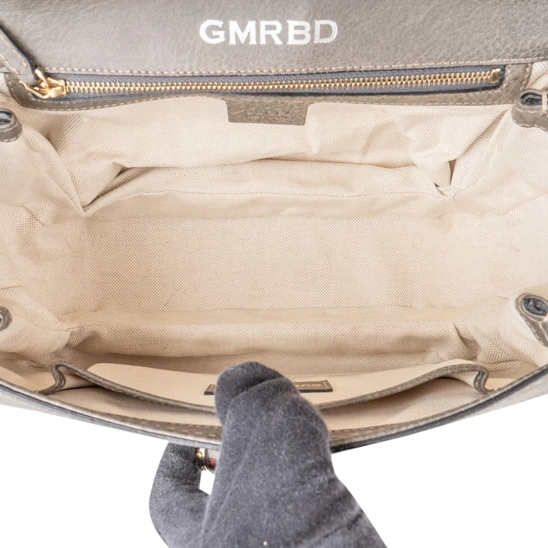 Gucci Grey Pebbled Leather Beijing 2010 Edition New Bamboo Top Handle Tassel Handbag