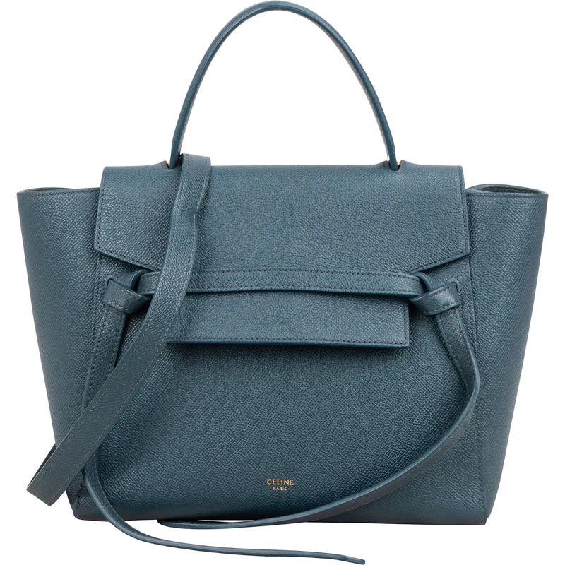 Celine Petrol Leather Grained Calfskin Belt Handbag
