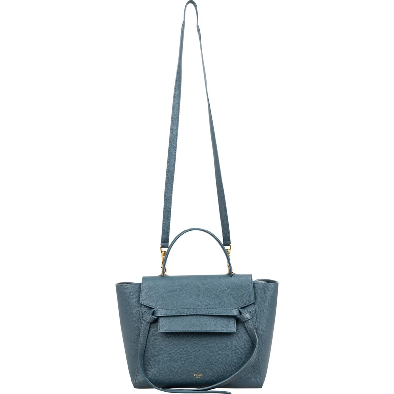 Celine Petrol Leather Grained Calfskin Belt Handbag