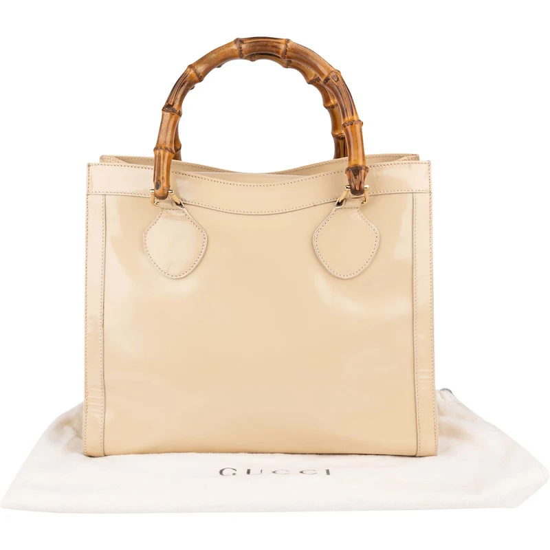 Gucci Patent Leather Bamboo Handle Large Diana Tote Handbag