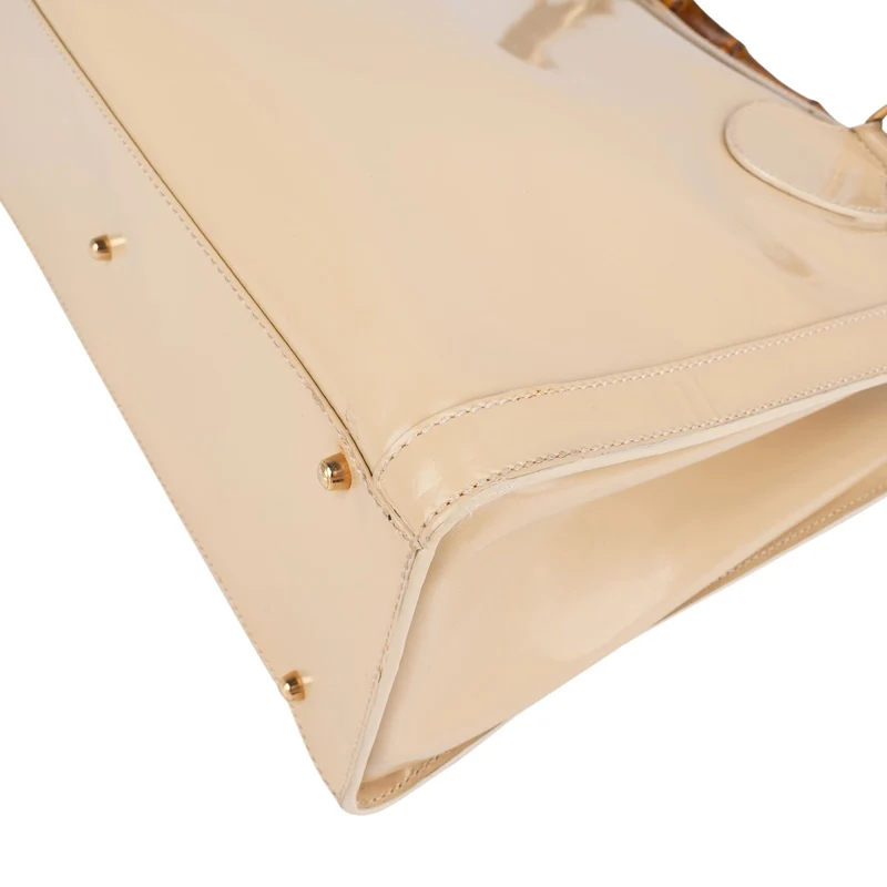 Gucci Patent Leather Bamboo Handle Large Diana Tote Handbag
