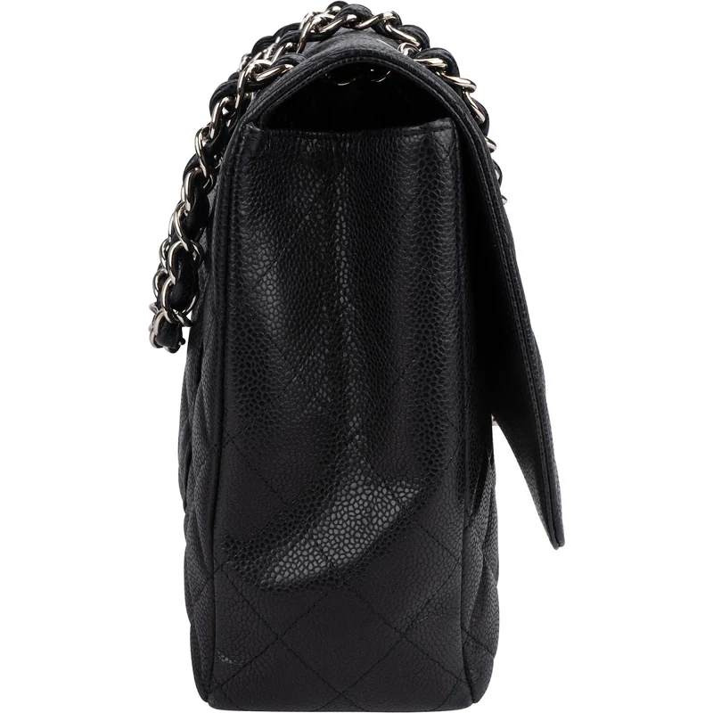 Chanel Quilted Caviar Leather Palladium Maxi Single Flap Crossbody Bag