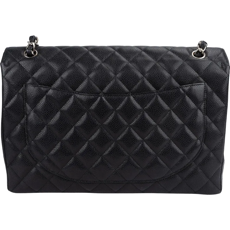 Chanel Quilted Caviar Leather Palladium Maxi Single Flap Crossbody Bag