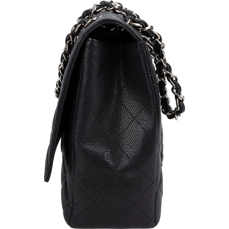 Chanel Quilted Caviar Leather Palladium Maxi Single Flap Crossbody Bag