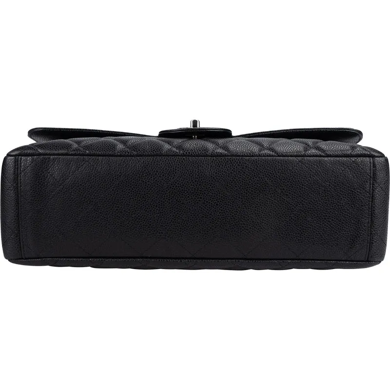 Chanel Quilted Caviar Leather Palladium Maxi Single Flap Crossbody Bag