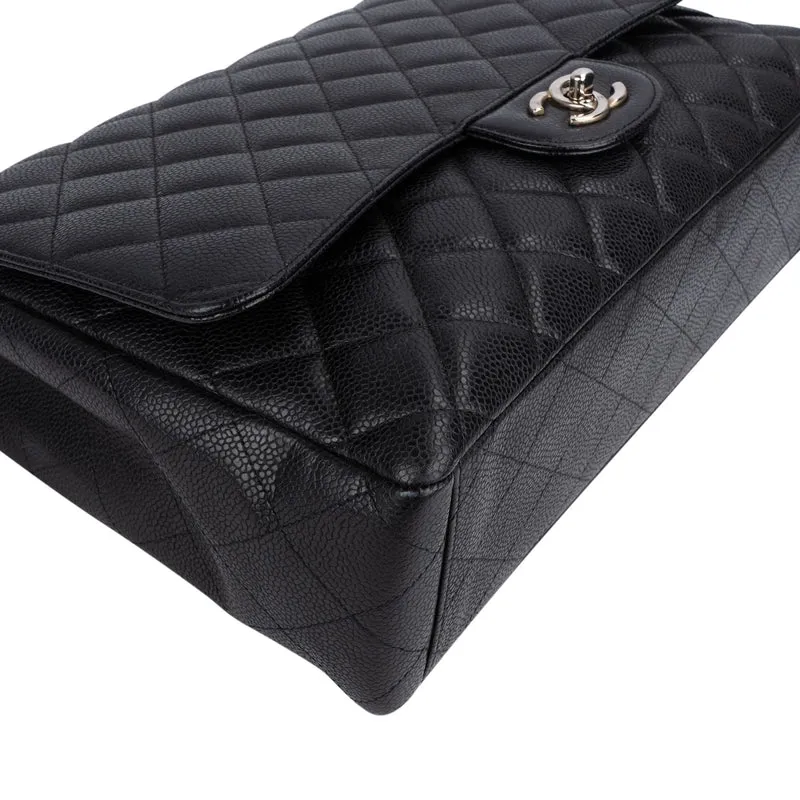 Chanel Quilted Caviar Leather Palladium Maxi Single Flap Crossbody Bag