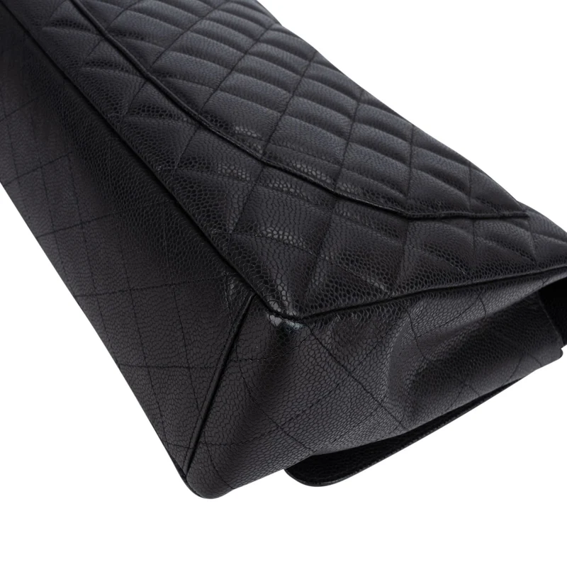 Chanel Quilted Caviar Leather Palladium Maxi Single Flap Crossbody Bag