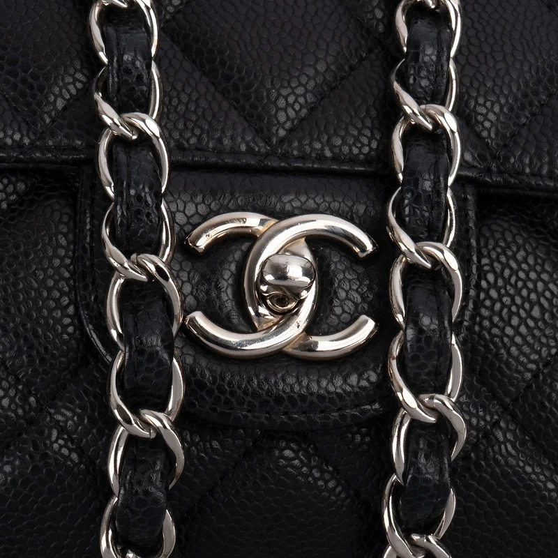 Chanel Quilted Caviar Leather Palladium Maxi Single Flap Crossbody Bag