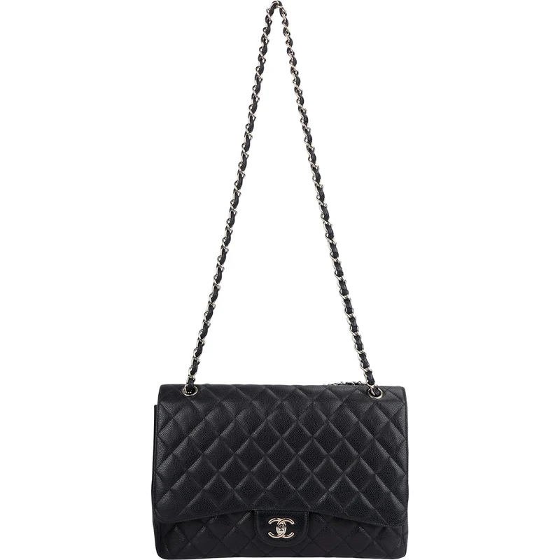 Chanel Quilted Caviar Leather Palladium Maxi Single Flap Crossbody Bag