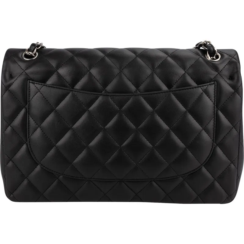 Chanel Quilted Lambskin Palladium Jumbo Double Flap Crossbody Bag