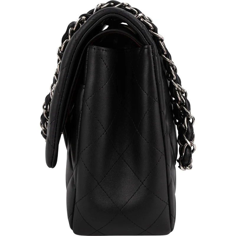 Chanel Quilted Lambskin Palladium Jumbo Double Flap Crossbody Bag