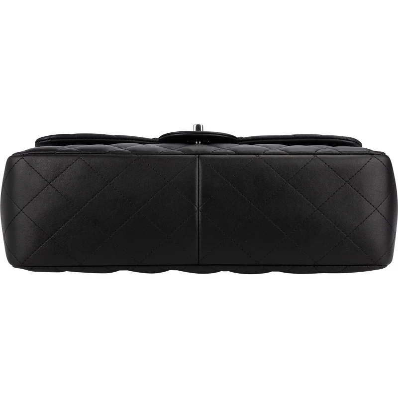 Chanel Quilted Lambskin Palladium Jumbo Double Flap Crossbody Bag