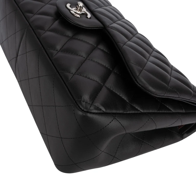 Chanel Quilted Lambskin Palladium Jumbo Double Flap Crossbody Bag