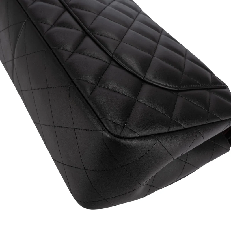 Chanel Quilted Lambskin Palladium Jumbo Double Flap Crossbody Bag