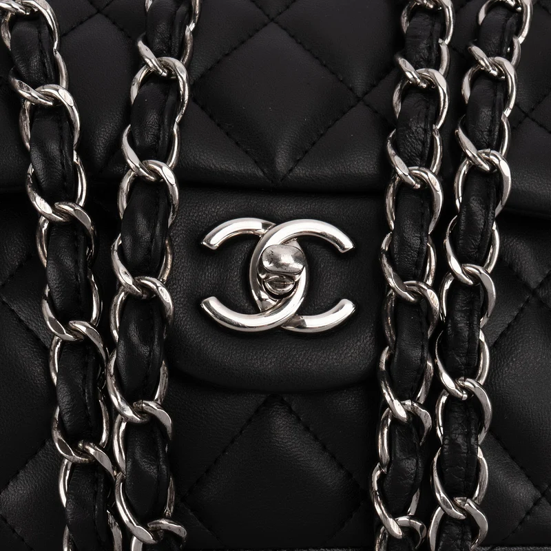 Chanel Quilted Lambskin Palladium Jumbo Double Flap Crossbody Bag
