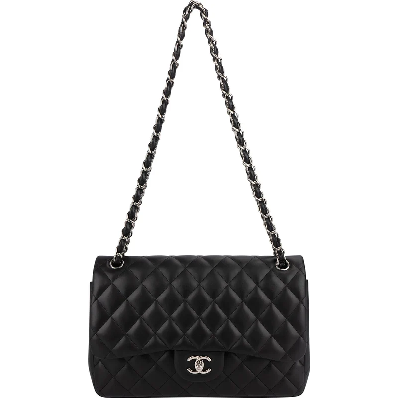 Chanel Quilted Lambskin Palladium Jumbo Double Flap Crossbody Bag