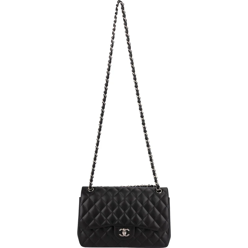 Chanel Quilted Lambskin Palladium Jumbo Double Flap Crossbody Bag