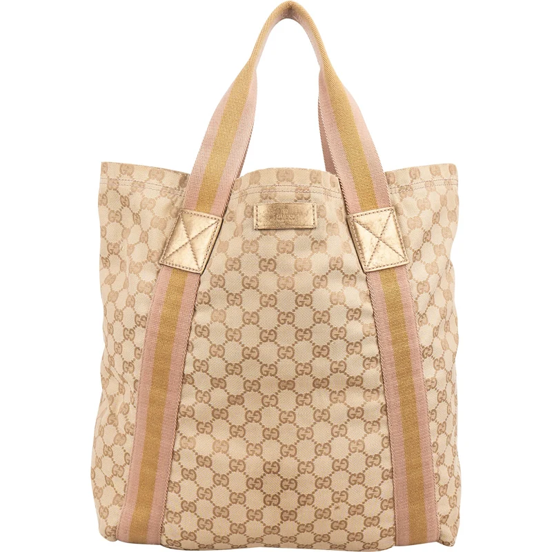 Gucci Monogram GG Canvas Striped Handle Tote Handbag
