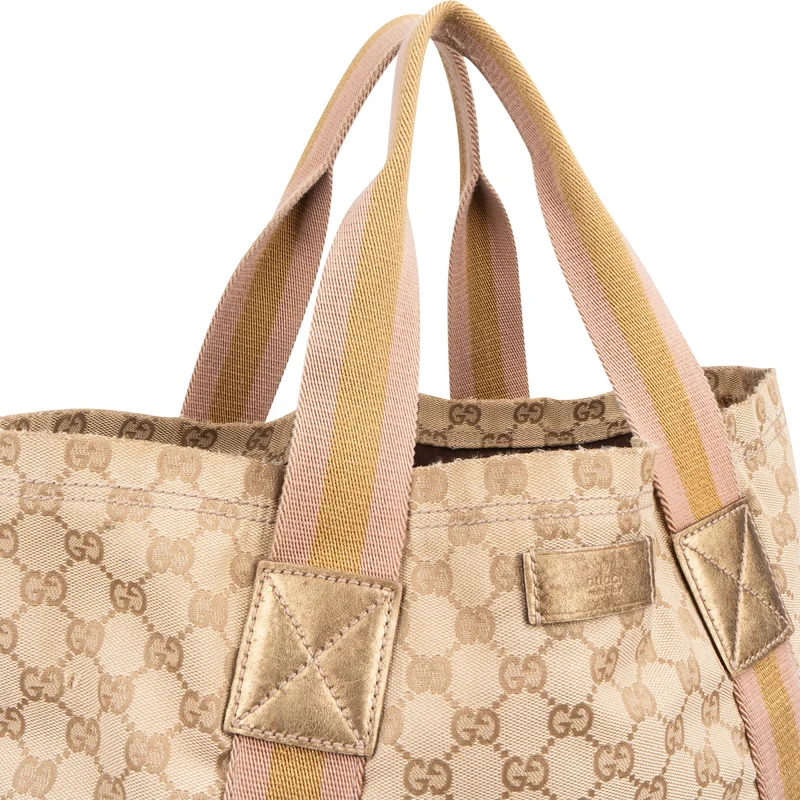 Gucci Monogram GG Canvas Striped Handle Tote Handbag