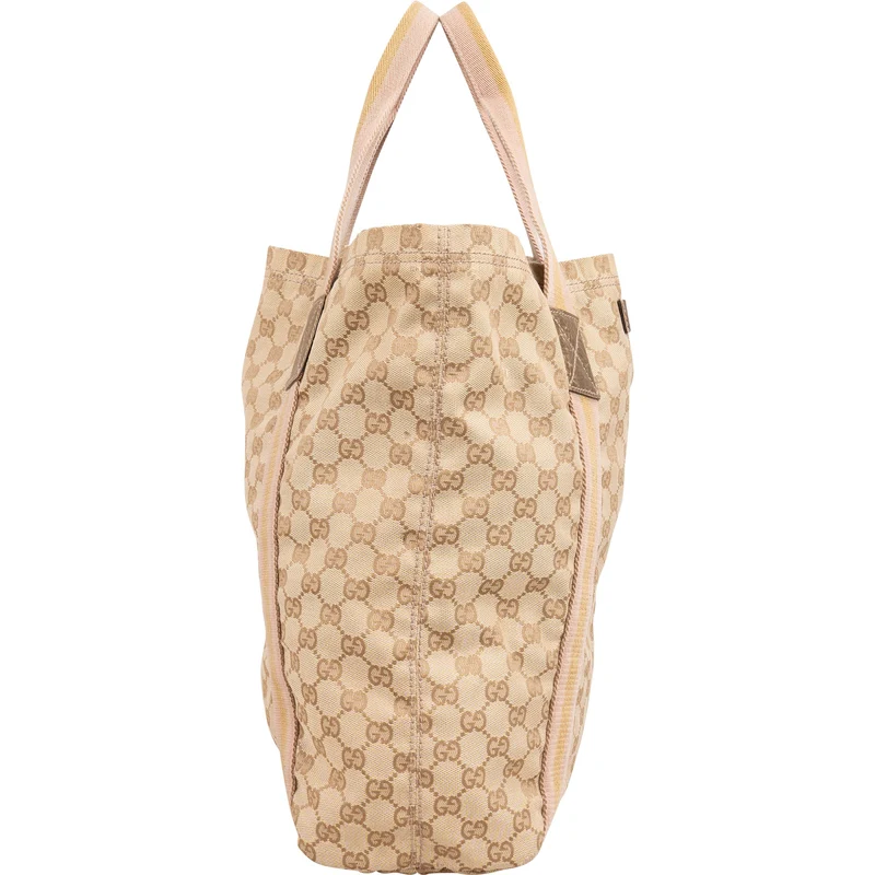 Gucci Monogram GG Canvas Striped Handle Tote Handbag