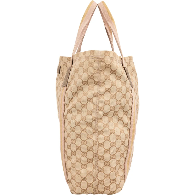 Gucci Monogram GG Canvas Striped Handle Tote Handbag