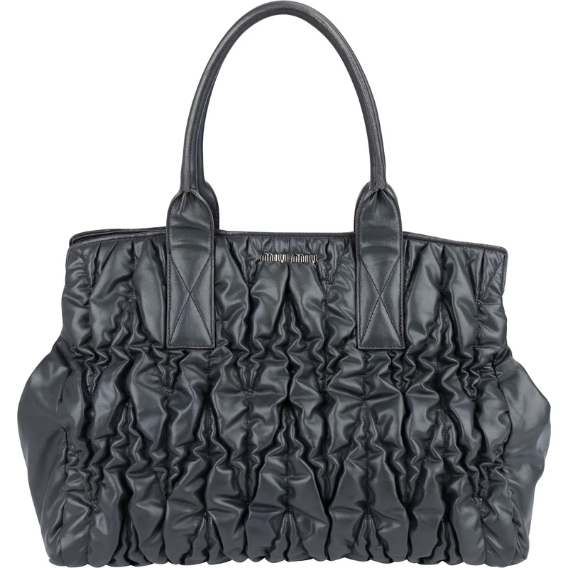 Miu Miu Grey Matelassé Nappa Leather Tote Handbag