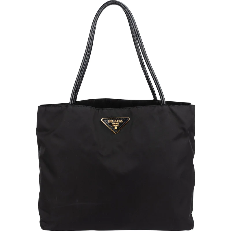 Prada Tessuto Nylon Patent Leather Handle Tote Shoulder Bag