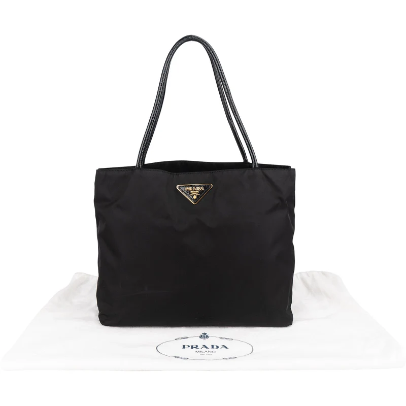 Prada Tessuto Nylon Patent Leather Handle Tote Shoulder Bag
