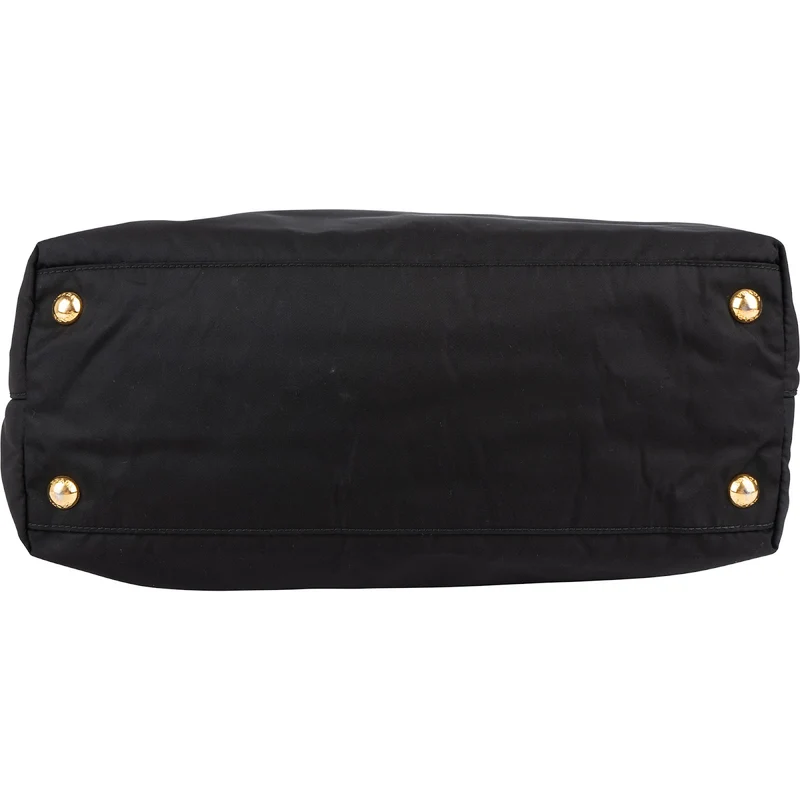 Prada Tessuto Nylon Patent Leather Handle Tote Shoulder Bag