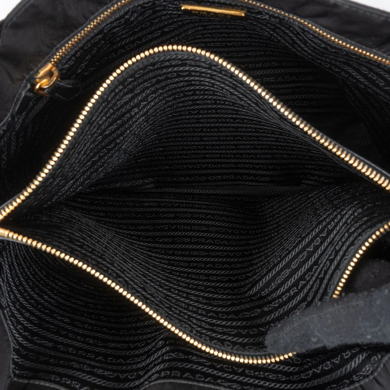 Prada Tessuto Nylon Patent Leather Handle Tote Shoulder Bag
