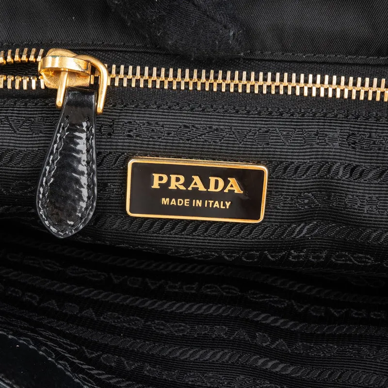 Prada Tessuto Nylon Patent Leather Handle Tote Shoulder Bag