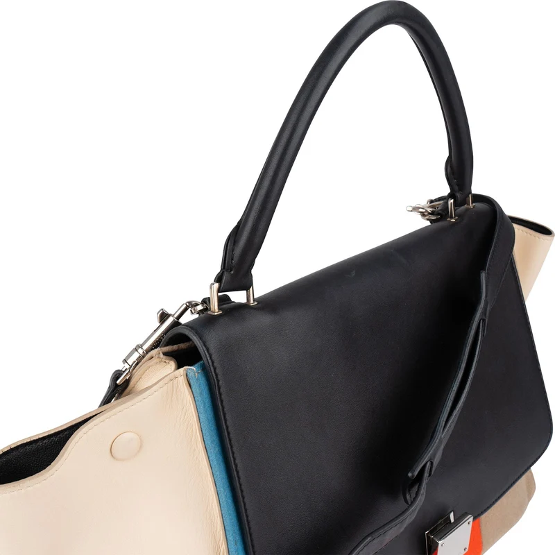Céline Bicolor Leather Multicolor Striped Cotton Trapeze Handbag