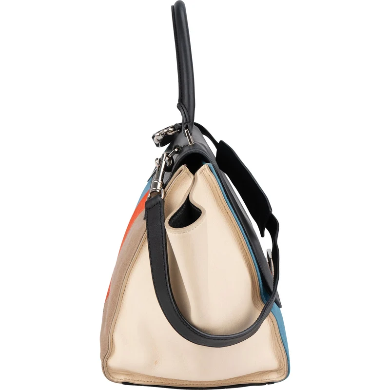 Céline Bicolor Leather Multicolor Striped Cotton Trapeze Handbag